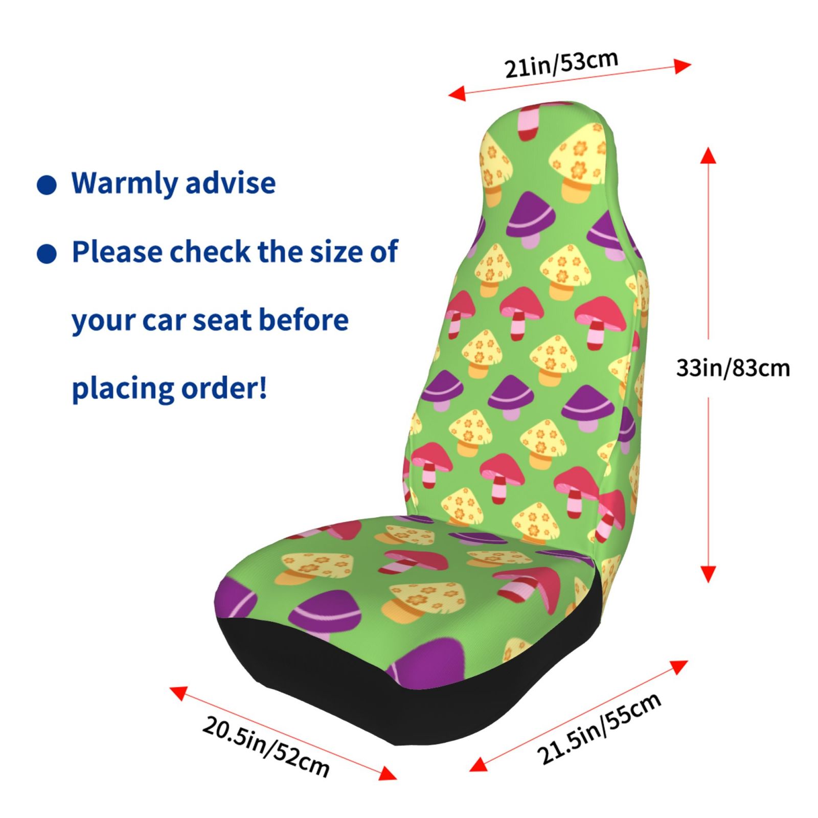 TEQUAN Front Seat Covers， Colorful Fungi Mushrooms Pattern 2 Piece Car Seat Cover Fit Most Car SUV Truck Van