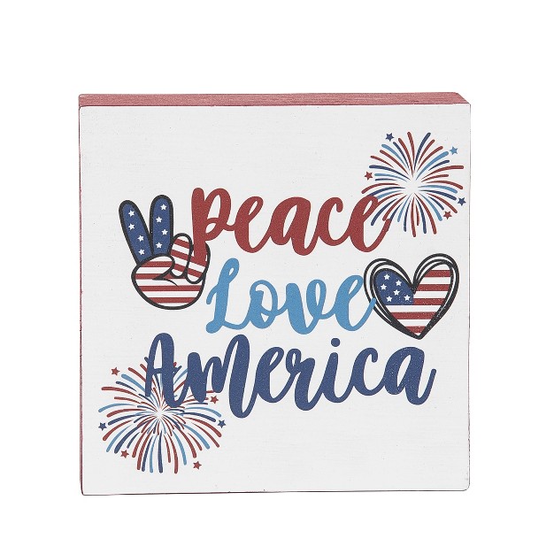 C amp f Home Peace Love America 4th Of July Shelf Block