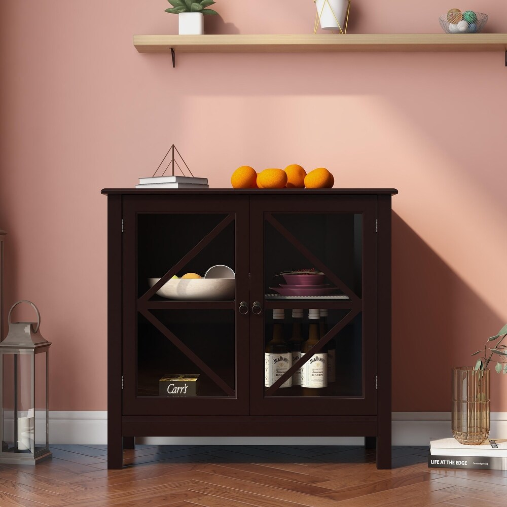 Kitchen Cabinet Sideboard with Double Glass Doors for Home Kitchen