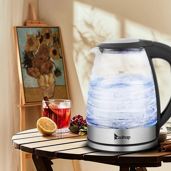 1.8L Stainless Steel Electric Kettle， Borosilicate Glass Kettle