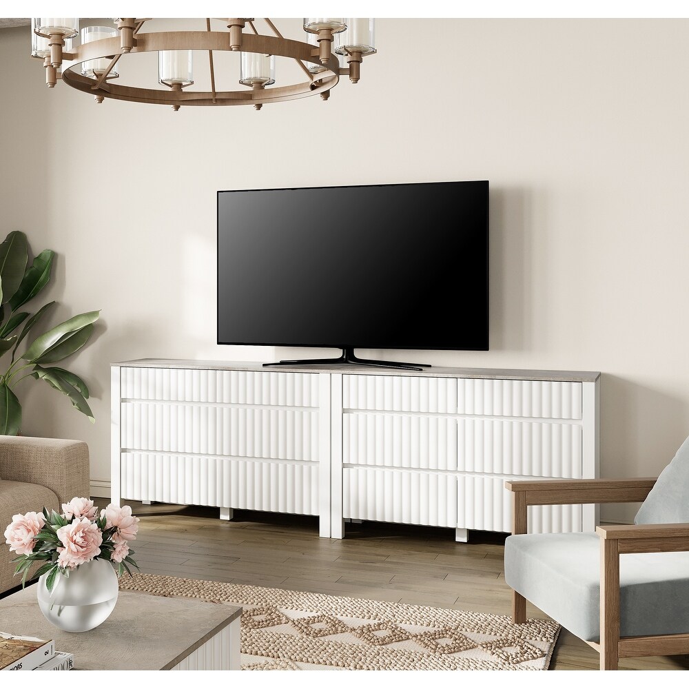 WAMPAT White TV Stand for 100 Inches TVs with 12 Storage Drawers  Entertainment Center with Storage Cabinet   94''