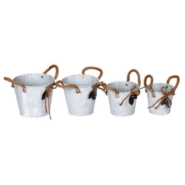 Tin Containers Natural Rope Handles And Accents 4 pk These Baskets Are Made Of Tin And Feature Natural Rope Handles And Natural Rope