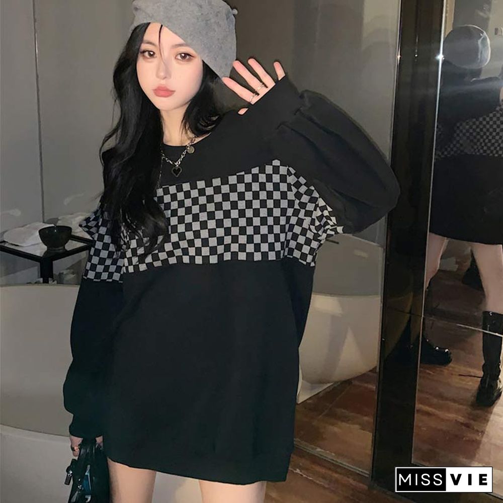 Lattice Print Cold Shoulder Loose Sweatshirt