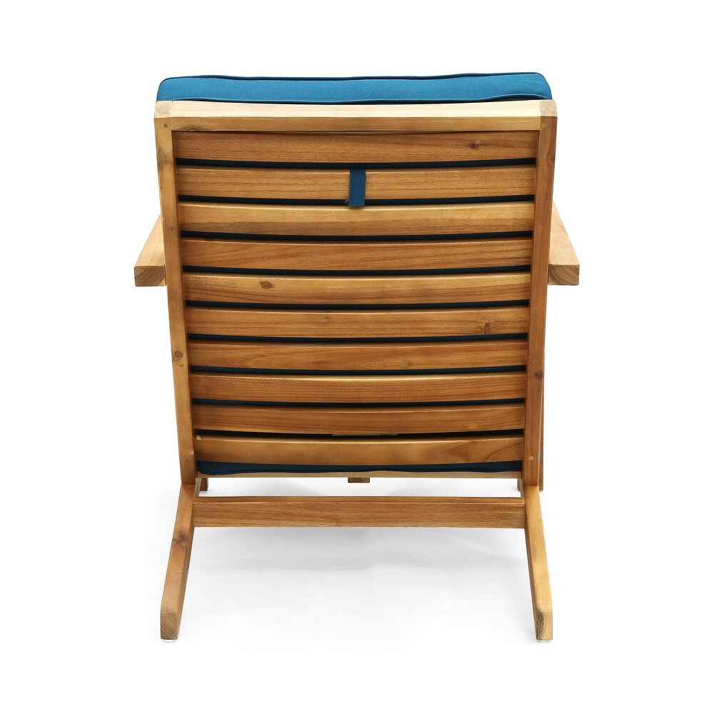 Leah Outdoor 3 piece Acacia Wood Chat Set with Cushions by Christopher Knight Home