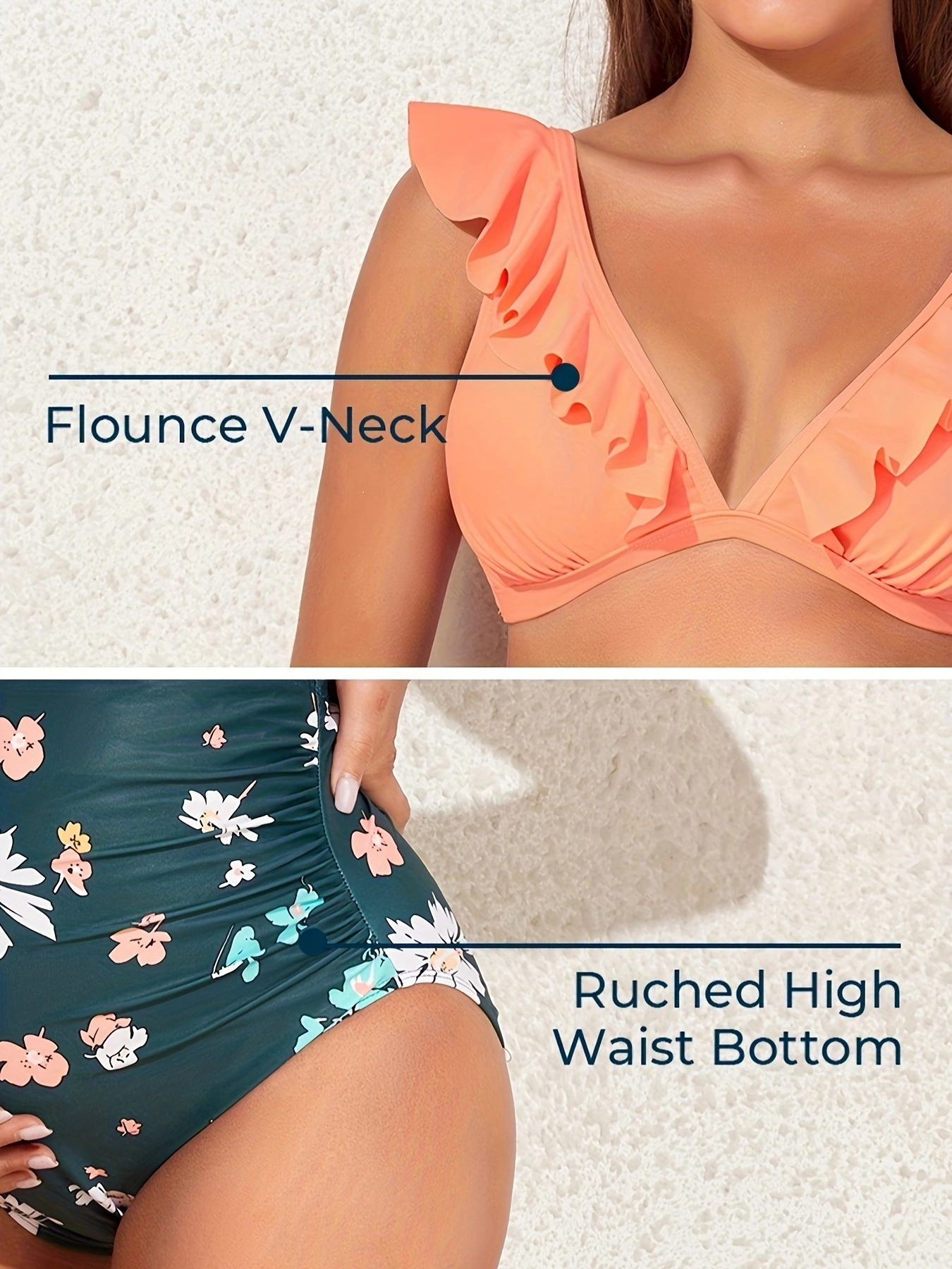 Two-Piece Maternity Swimsuit - High Waist, Ruffle, V-Neck, Floral Print, Comfortable Pregnancy Swimwear for Expectant Mothers - Stylish, Confidence-Boosting, and Adjustable