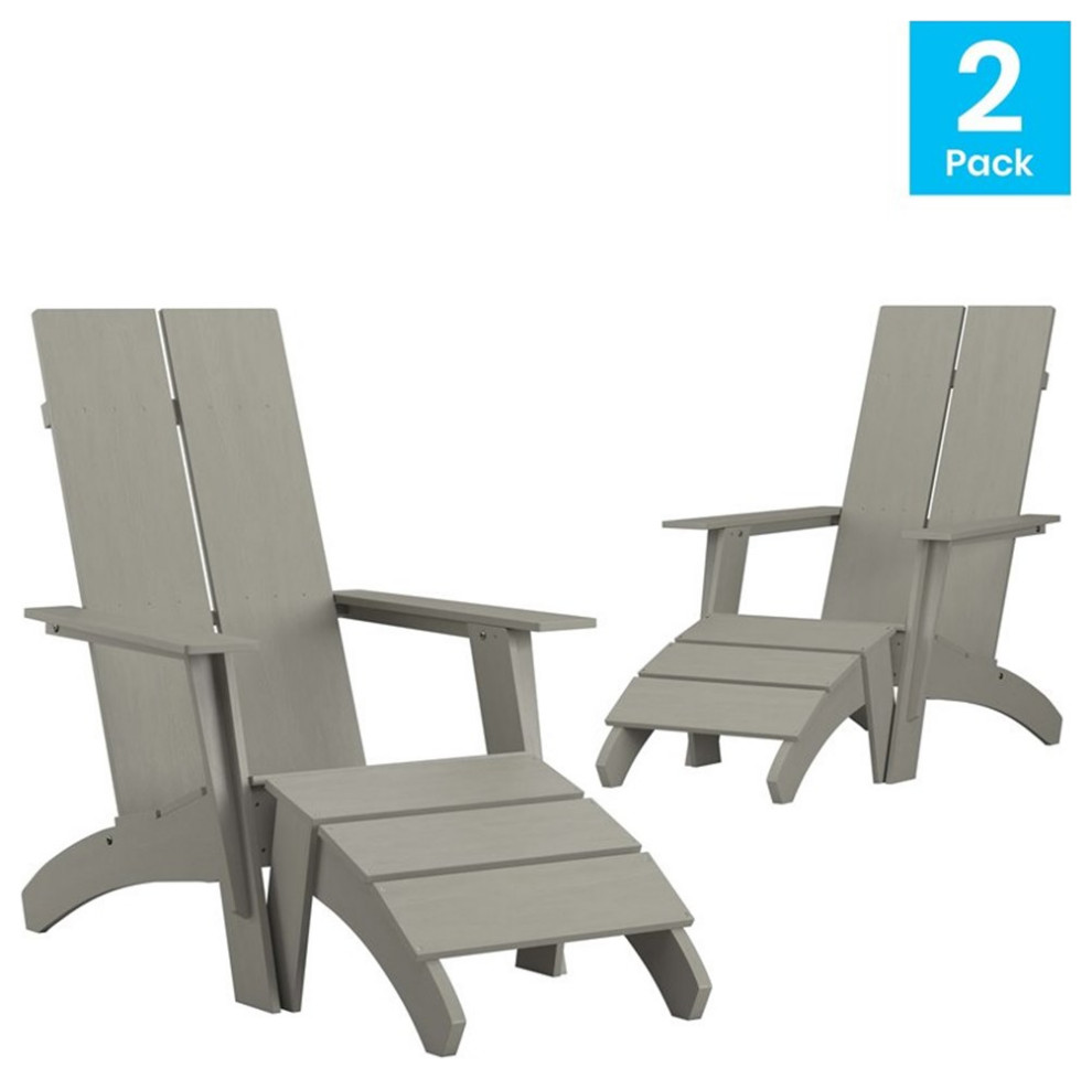 Flash Furniture Sawyer Resin Adirondack Chairs  ampFootrests in Gray (Set of 2)   Transitional   Adirondack Chairs   by Pot Racks Plus  Houzz