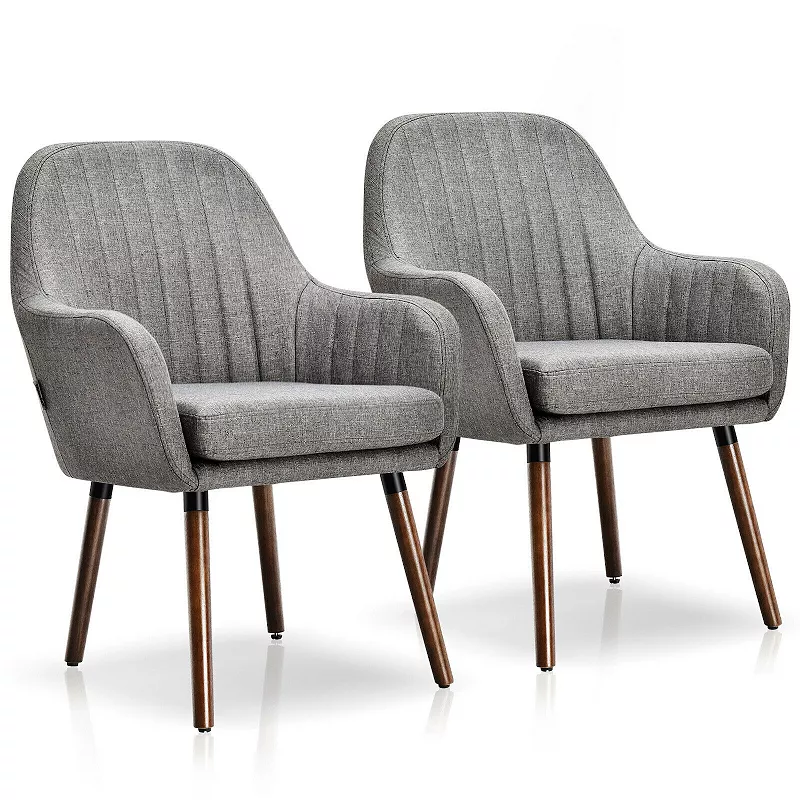 Set Of 2 Fabric Upholstered Accent Chairs With Wooden Legs