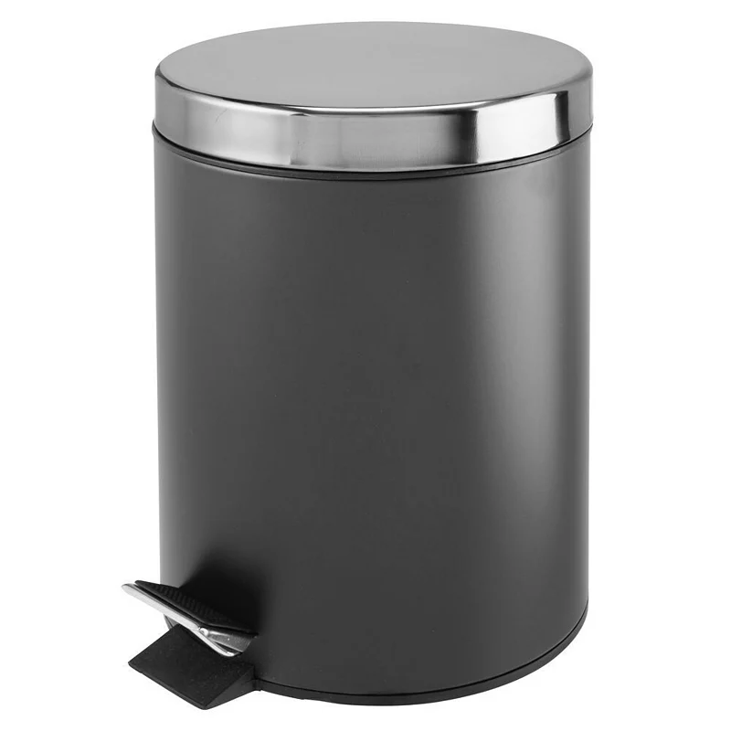 mDesign 5L Metal Round Step Garbage Trash Can with Removable Liner and Lid