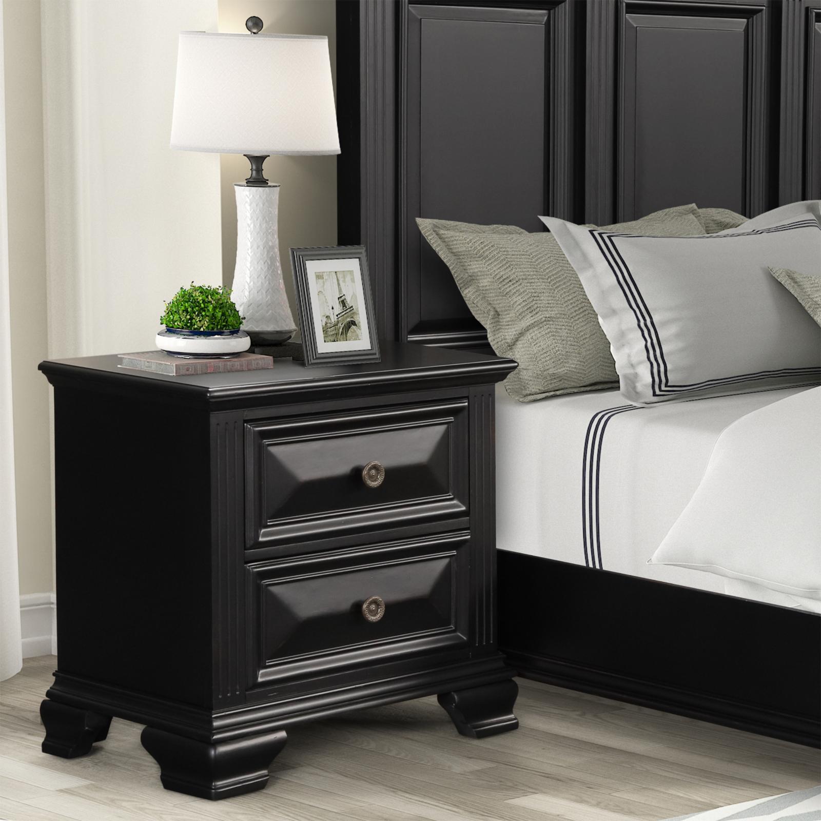 Roundhill Furniture Renova Vintage Black 2-Drawer Nightstand