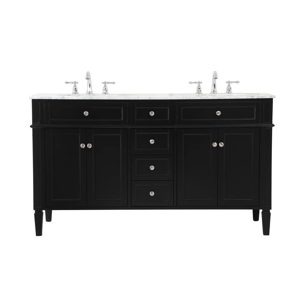 Simply Living 60 in. W x 21.5 in. D x 35 in. H Bath Vanity in Black with Carrara White Marble Top SL37680DBK