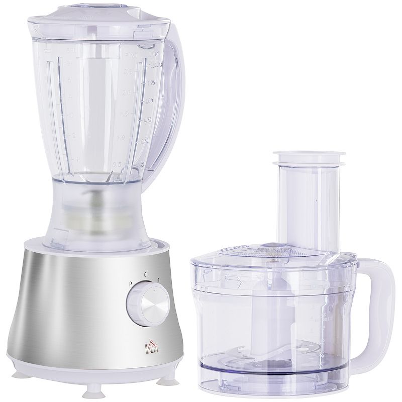 HOMCOM 2 in 1 Blender and Food Processor Combo for Chopping， Slicing， Shredding， Mincing and Pureeing for Vegetable， Meat and Nuts， 500W 5-Cup Bowl， 1.5L Blender Jug， 3 Blades and Adjustable Speed