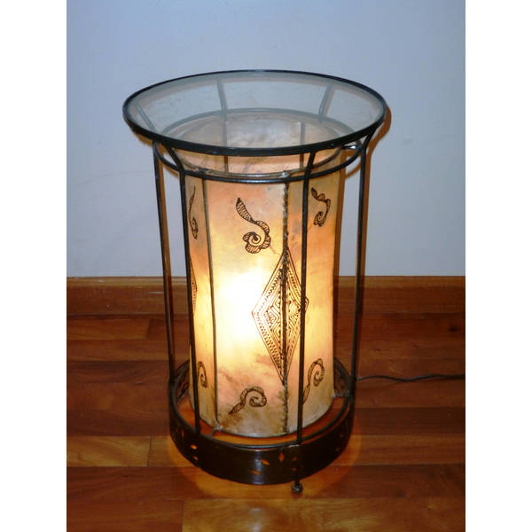 Handmade Exotic Leather 2-in-1 End Table/Lamp (Morocco)