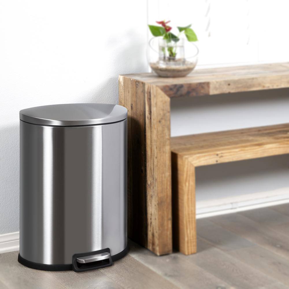 StyleWell SW 13 gal. Stainless Steel Step-On Trash Can D-Shaped STY-SOT-50-3