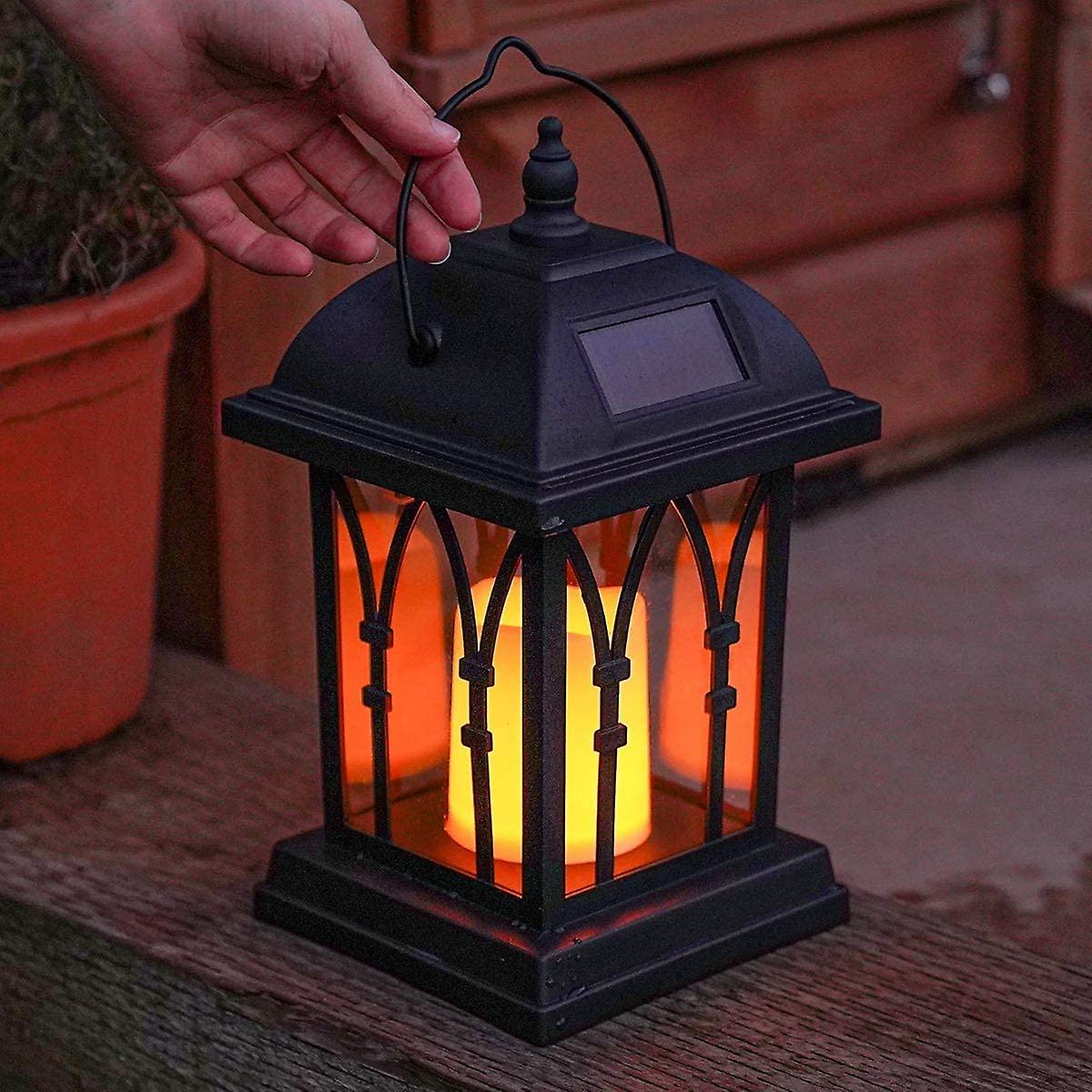 Night Light Outdoor Decorative Solar Lanterns Matte Black With Led Candle Lighting Waterproof Flickering Effect (27cm Height)