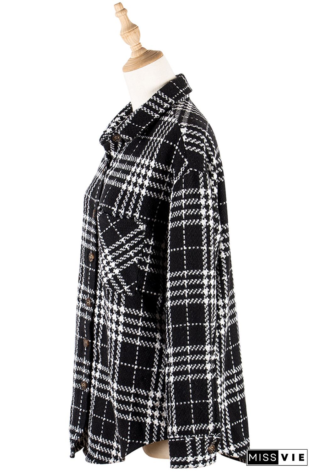 Black Plaid Pockets Button Jackets