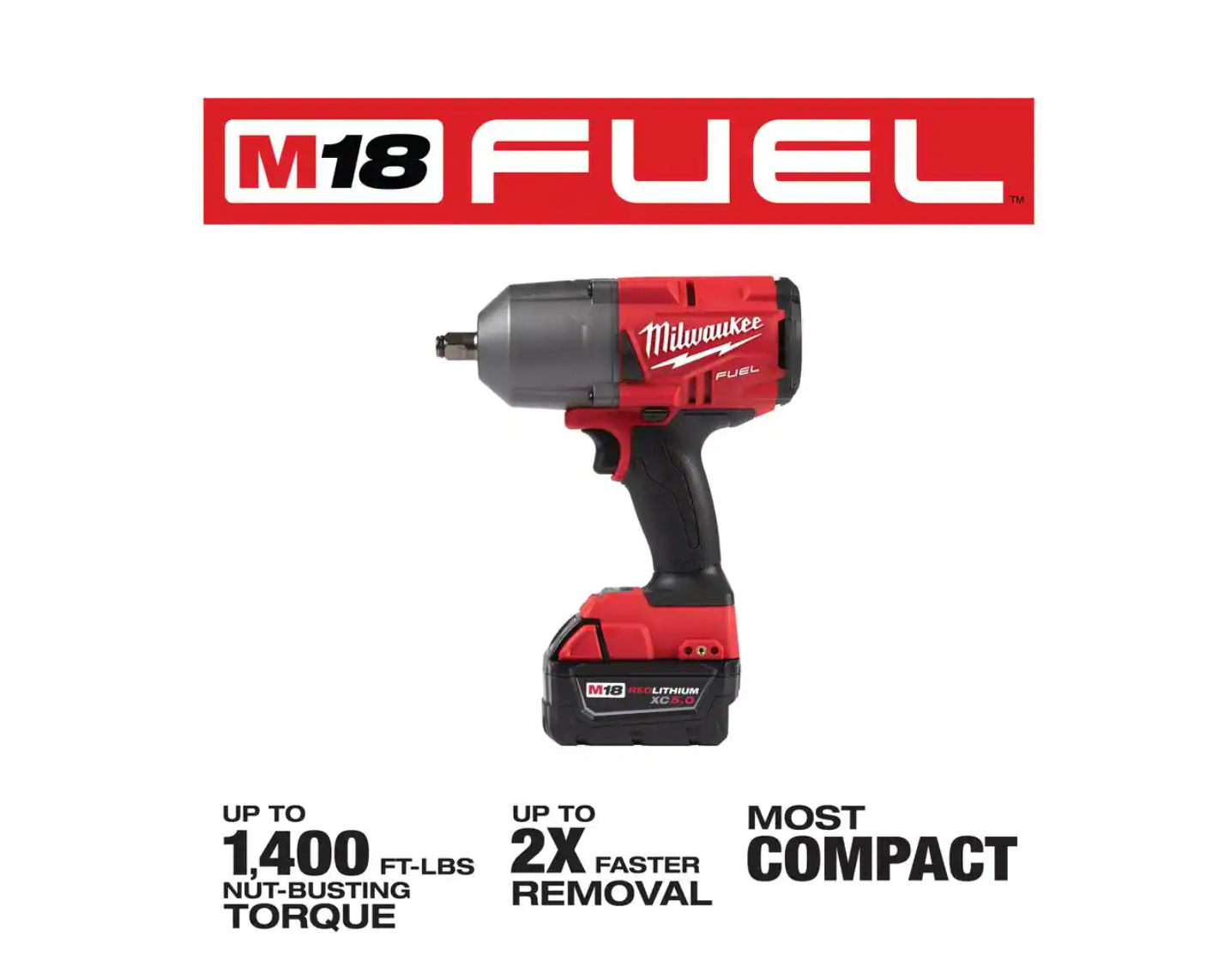 Milwaukee 2767-22-49-66-7022 M18 FUEL 18V Lithium-Ion Brushless Cordless 1/2 in. Impact Wrench (2 Battery Kit) with Impact Socket Set (9-Piece)