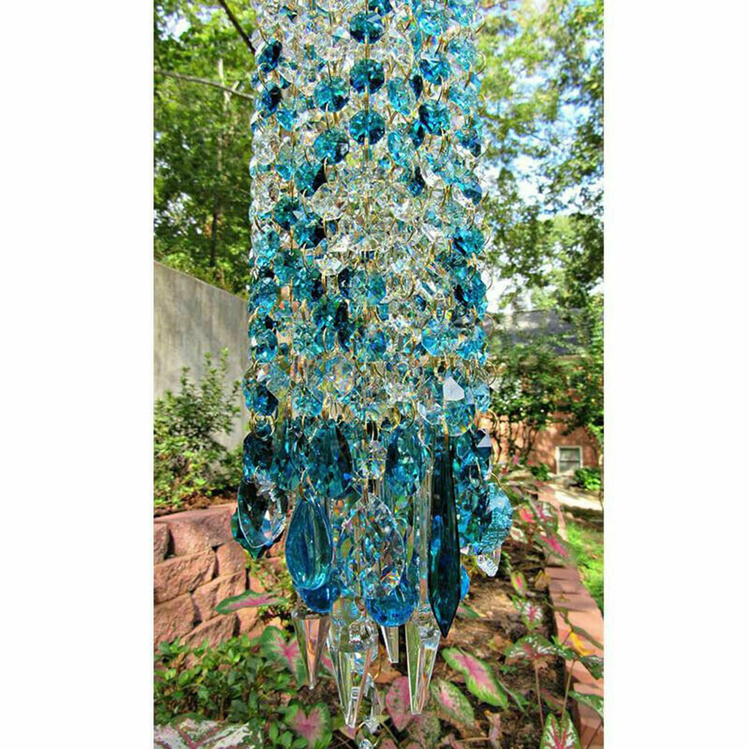 Sufanic Crystal Wind Chimes， 8.4inch Blue Wind Chimes with S Hooks for Indoor Home Garden Patio Decor Gift