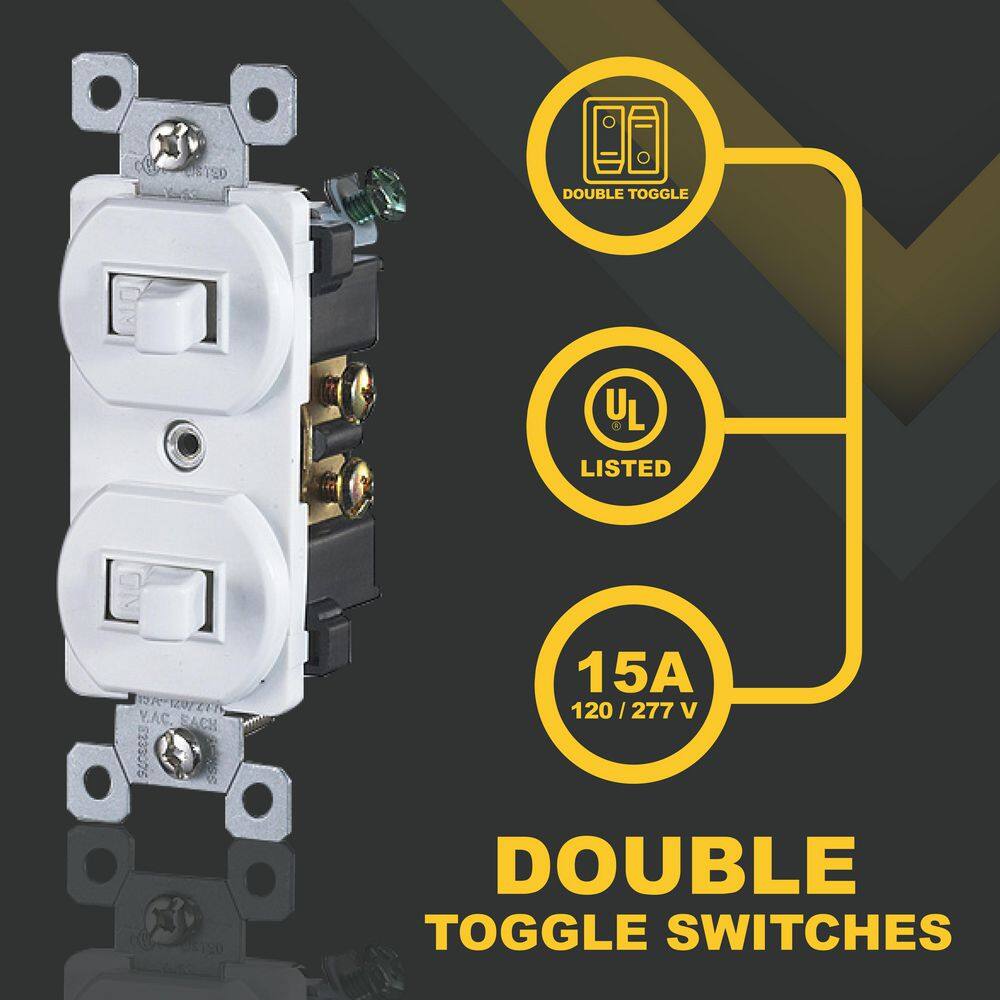 Faith 15Amp 120-Volt Polycarbonate White Single Pole Duplex Toggle Light SwitchStandard Wall Switch w Grounding Screw2-pack SSK5-WH-02