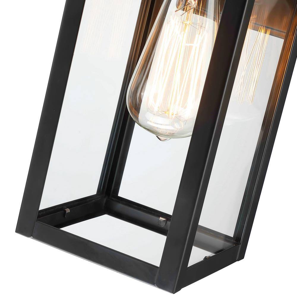 Uixe 15 in. 1-Light Matte Black Motion Sensing Outdoor Wall Lantern Sconce Dusk to Dawn with Clear Glass SSL-12151-MS