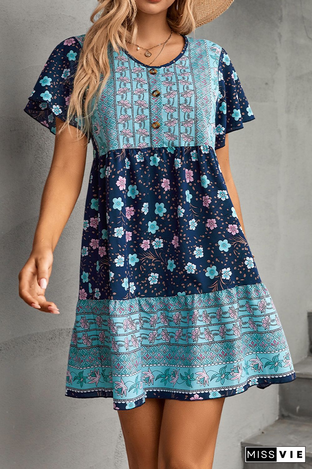 Floral Print Short Sleeve Loose Dress Wholesale