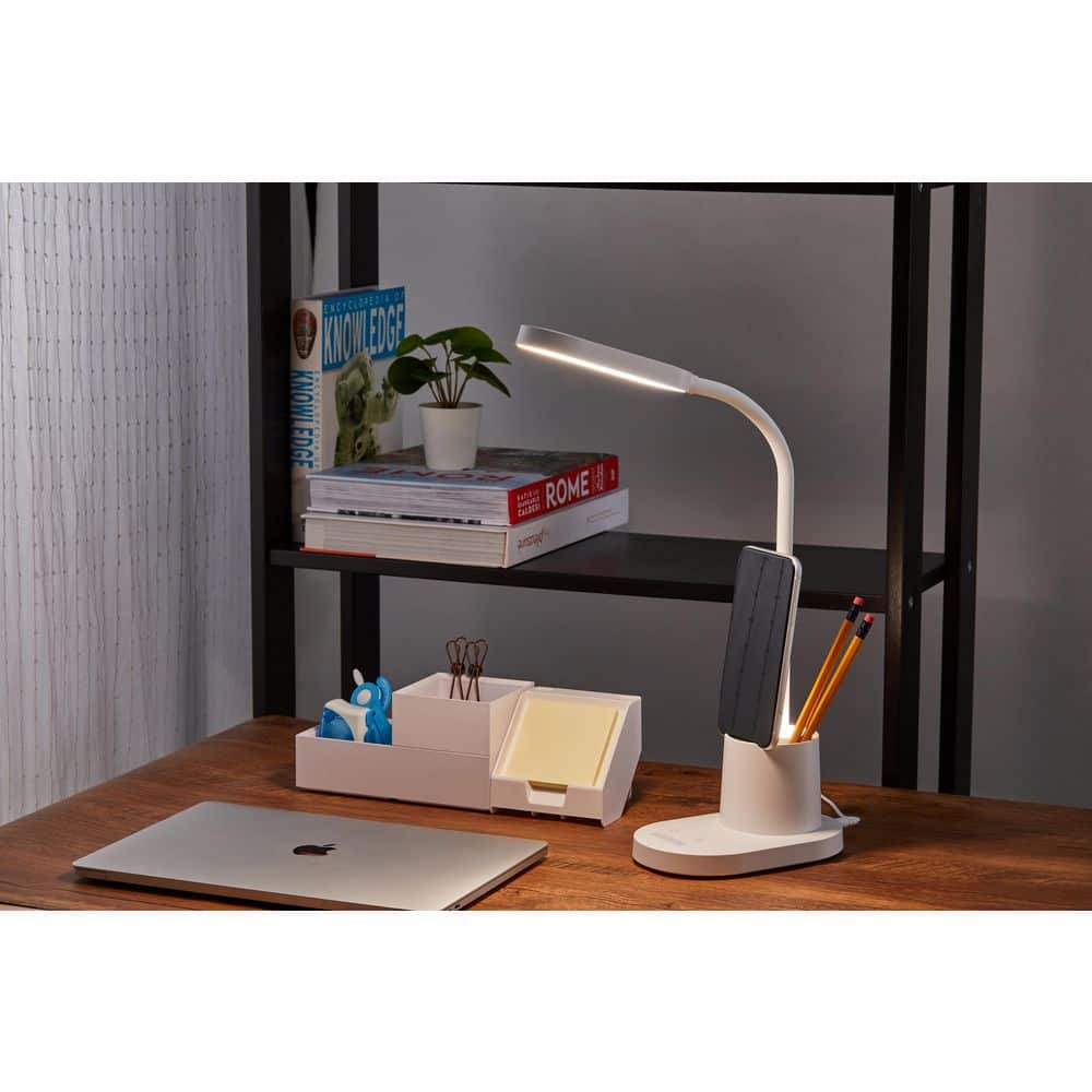 BLACK+DECKER 13 in. LED Craft Lamp with Storage Cup, White, Indoor, With Phone Holder, Flexible Head, USB Port LED2104-WHT-BD