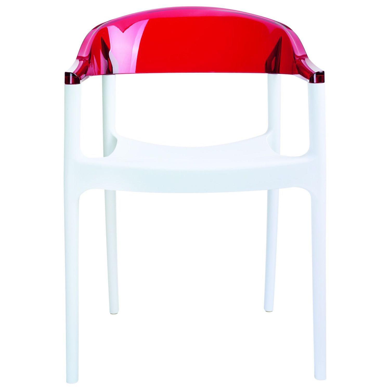 32 White and Red Transparent Stackable Outdoor Patio Dining Arm Chair