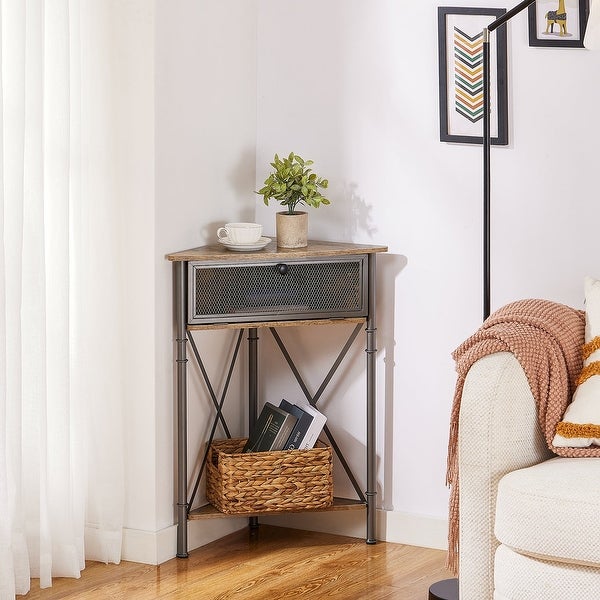 Javlergo Triangle Corner Table with Storage Shelf