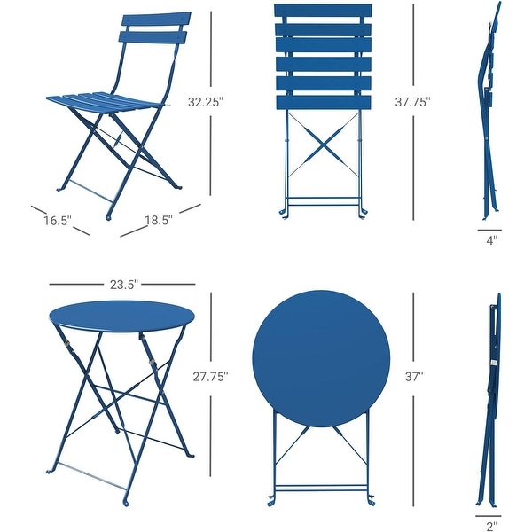 3Piece Bistro Set Folding Outdoor Furniture Sets with Premium Steel Frame Portable Design for Bistro and Balcony