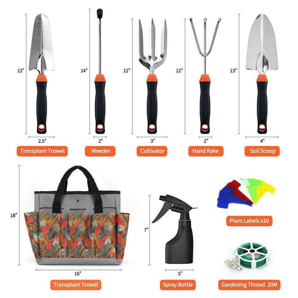 Dyiom 10-Piece Heavy-Duty Orange Steel Garden Tool Set with Carrying Case B09Z2P81FJ