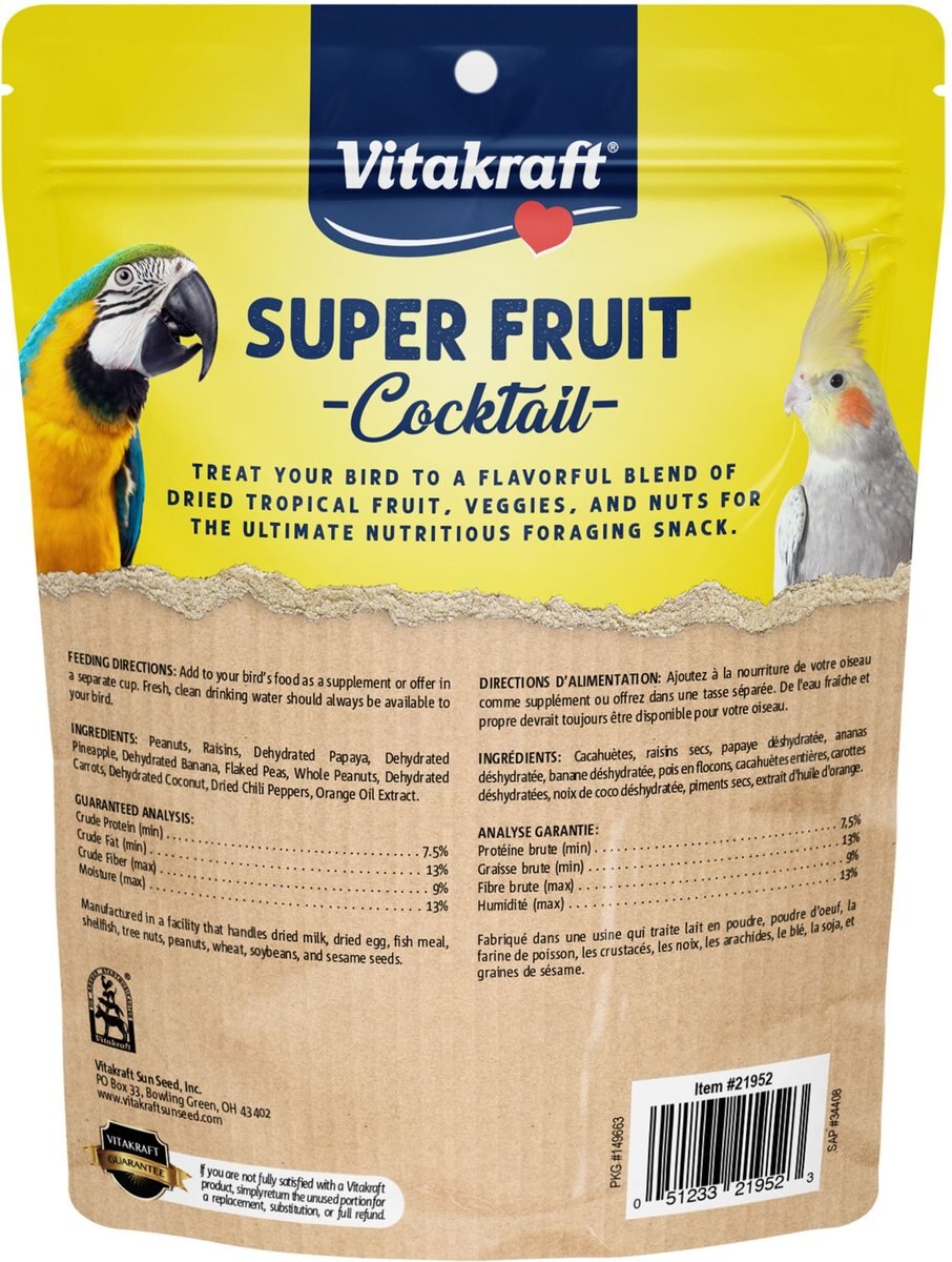 Vitakraft Fresh Super Fruit Cocktail Fruit Blend Parrot and Parakeet Treats， 20-oz bag