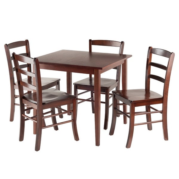 Wood Groveland 5-Piece Dining Set， Square Table and 4 Ladder Back Chairs， Walnut Finish