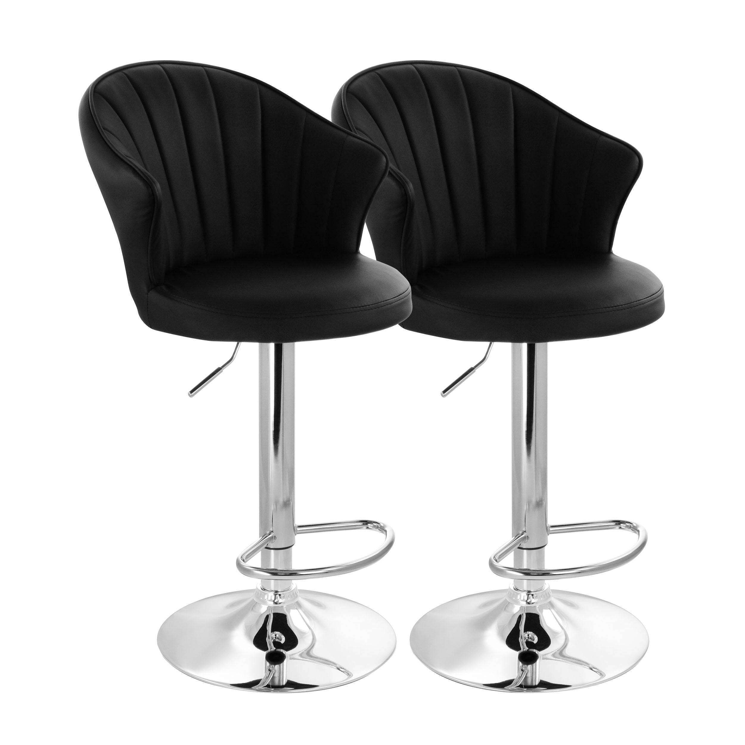 Faux Leather Shell Bar Stool Black Adjustable Swivel Base Set of 2