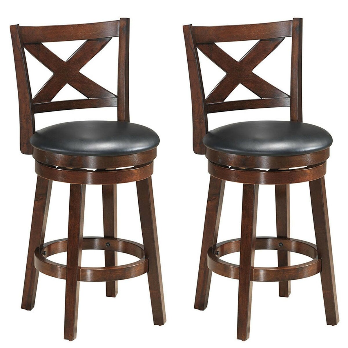 Costway Set of 2 Bar Stools 24'' Height Wooden Swivel Backed Dining - 18''x20.5''x39''(WxDxH)