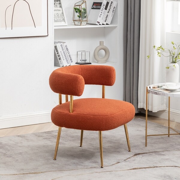 SEYNAR Modern Glam Upholstered Comfy Open-Back Accent Armchair with Golden Legs