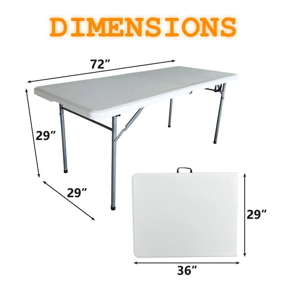 6 ft. White HDPE Plastic Outdoor Picnic Table Commercial Grade Folding Table H-W113839326