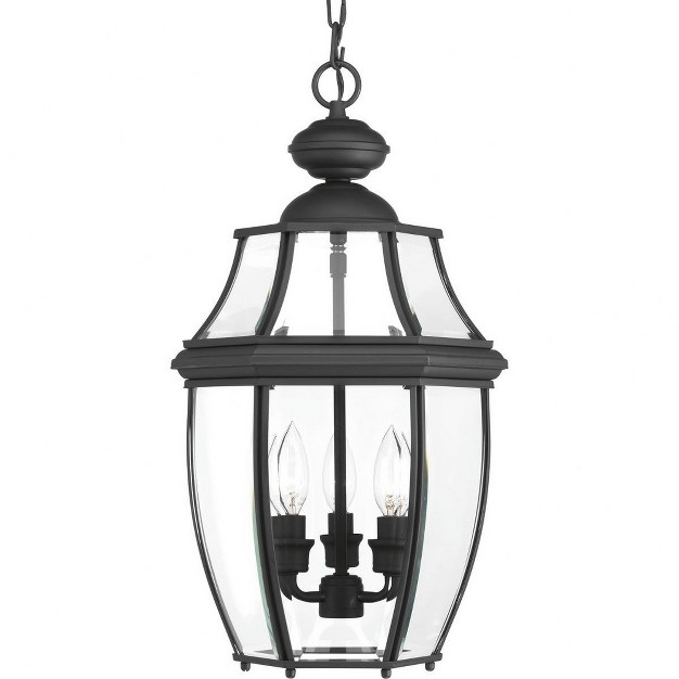 Progress Lighting New Haven 3 light Outdoor Hanging Lantern Black Clear Beveled Glass