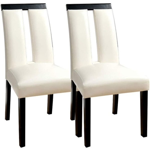 Set of 2 Chairs Black And White Leatherette Beautiful Padded Side Chairs Slit Back Design Kitchen