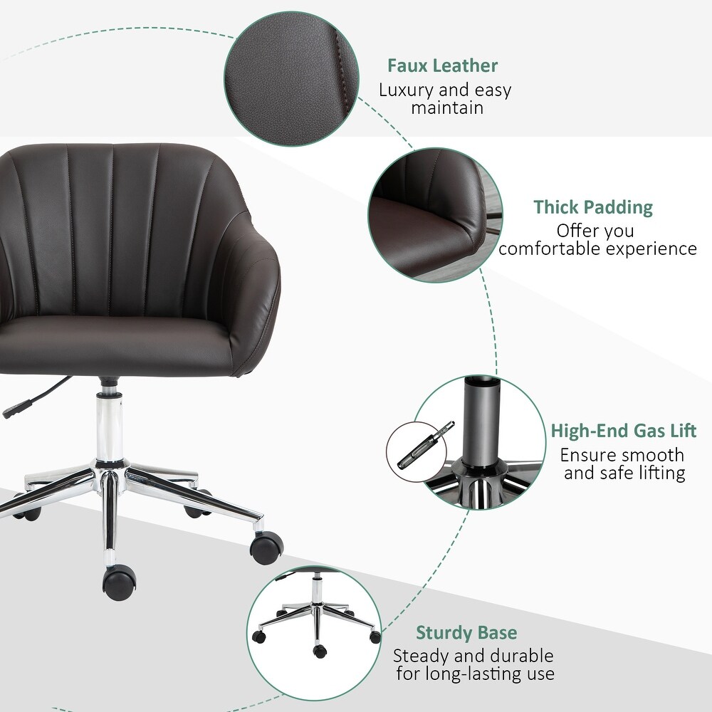 Vinsetto Mid Back Home Office Chair Computer Desk Chair with PU Leather  Adjustable Height  Swivel Wheels for Study  Bedroom