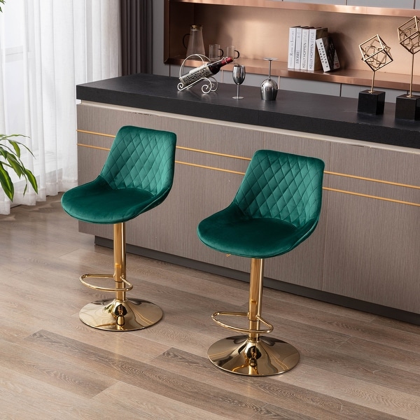 Modern Adjustable Bar Stools with Back， Set of 2， Fabric Green