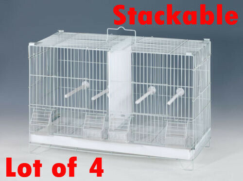 Lot of 4 of Stack and Lock Double Breeding Breeder Flight Bird Quail Aviary Canary Finches Cage with Center Wire and Solid Dividers Side Breeding Nest Doors