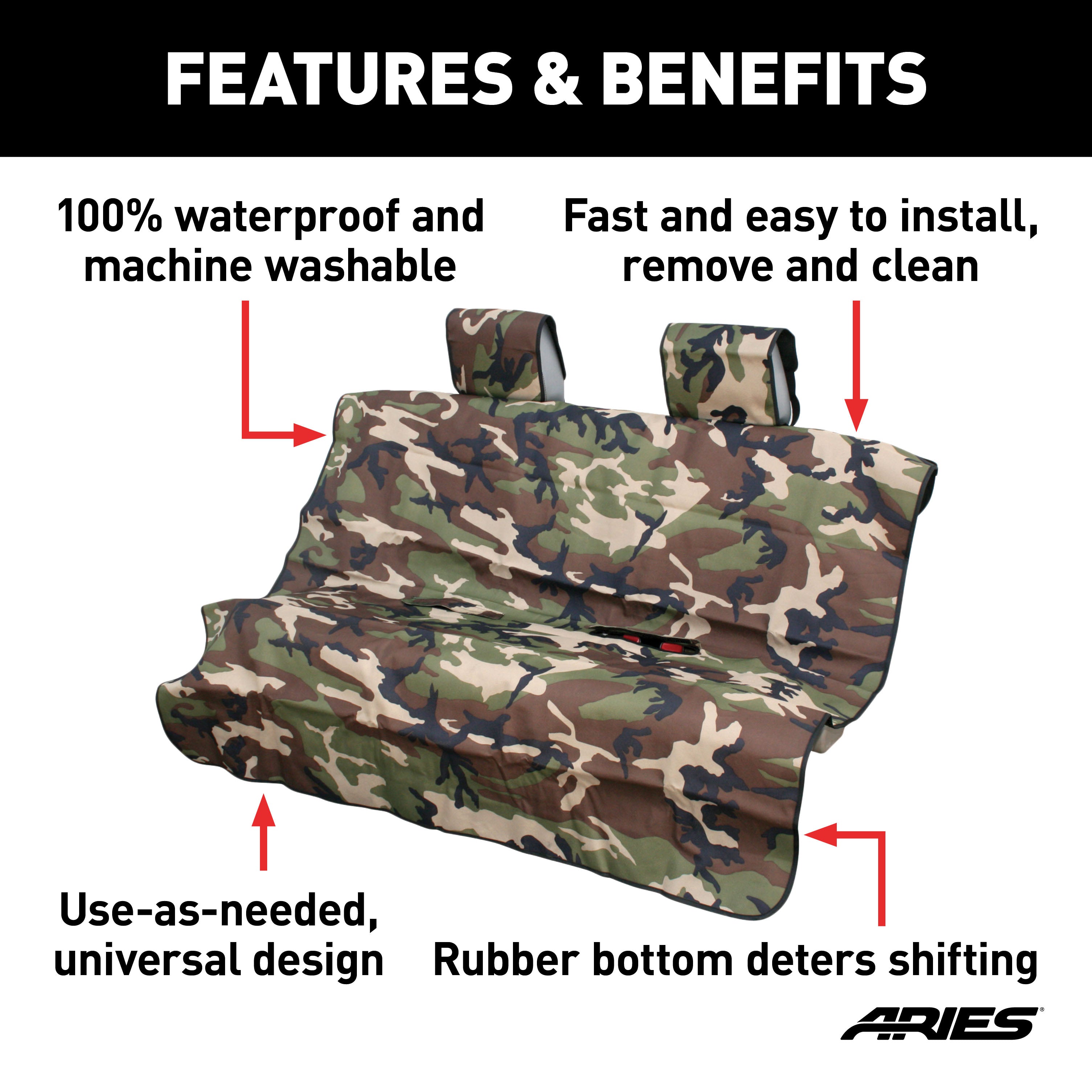 ARIES 3147-20 Seat Defender 58-Inch x 63-Inch Camo Waterproof Universal Extra-Large Bench Truck Seat Cover Protector