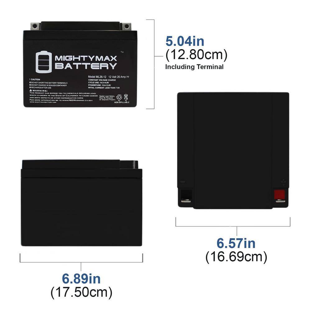 MIGHTY MAX BATTERY 12-Volt 26 AH T3 Terminal Sealed Lead Acid Battery (2-Pack) ML26-12MP2