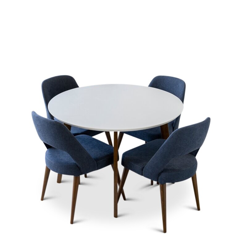 Colville 5 Piece Mid Century Modern Dining Set with 4 Linen Dining Chairs in Blue