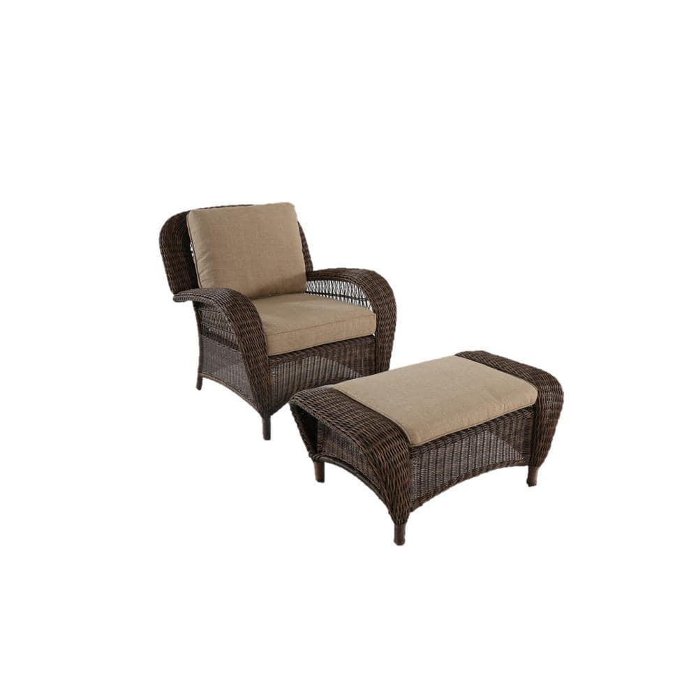 Hampton Bay Beacon Park Brown Wicker Outdoor Patio Stationary Lounge Chair with Toffee Tan Cushions