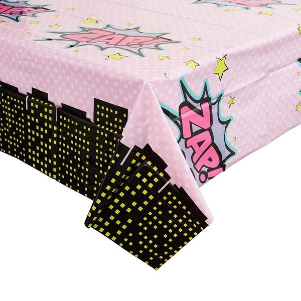 3 Pack Girl Superhero Comic Book Party Tablecloth Table Cover， 54 x 108