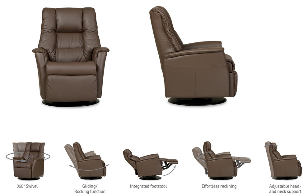 IMG Verona Manual Swivel Glider Relaxer Recliner Medium Savauge Truffle Leather   Contemporary   Recliner Chairs   by The Back Store  Houzz