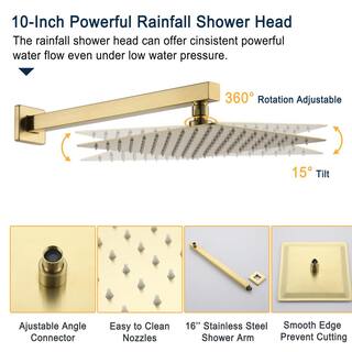 Boyel Living 2-Spray Patterns 10 in. Wall Mount Fixed Shower Head Bathroom Shower System in Brushed Gold RB0741