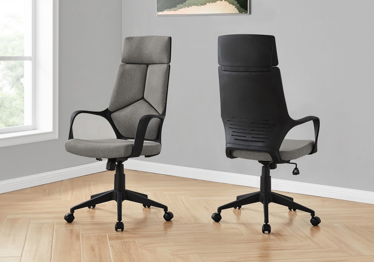 Monarch Specialties Office Chair， Adjustable Height， Swivel， Ergonomic， Armrests， Computer Desk， Work， Metal， Fabric， Black， Grey， Contemporary， Modern