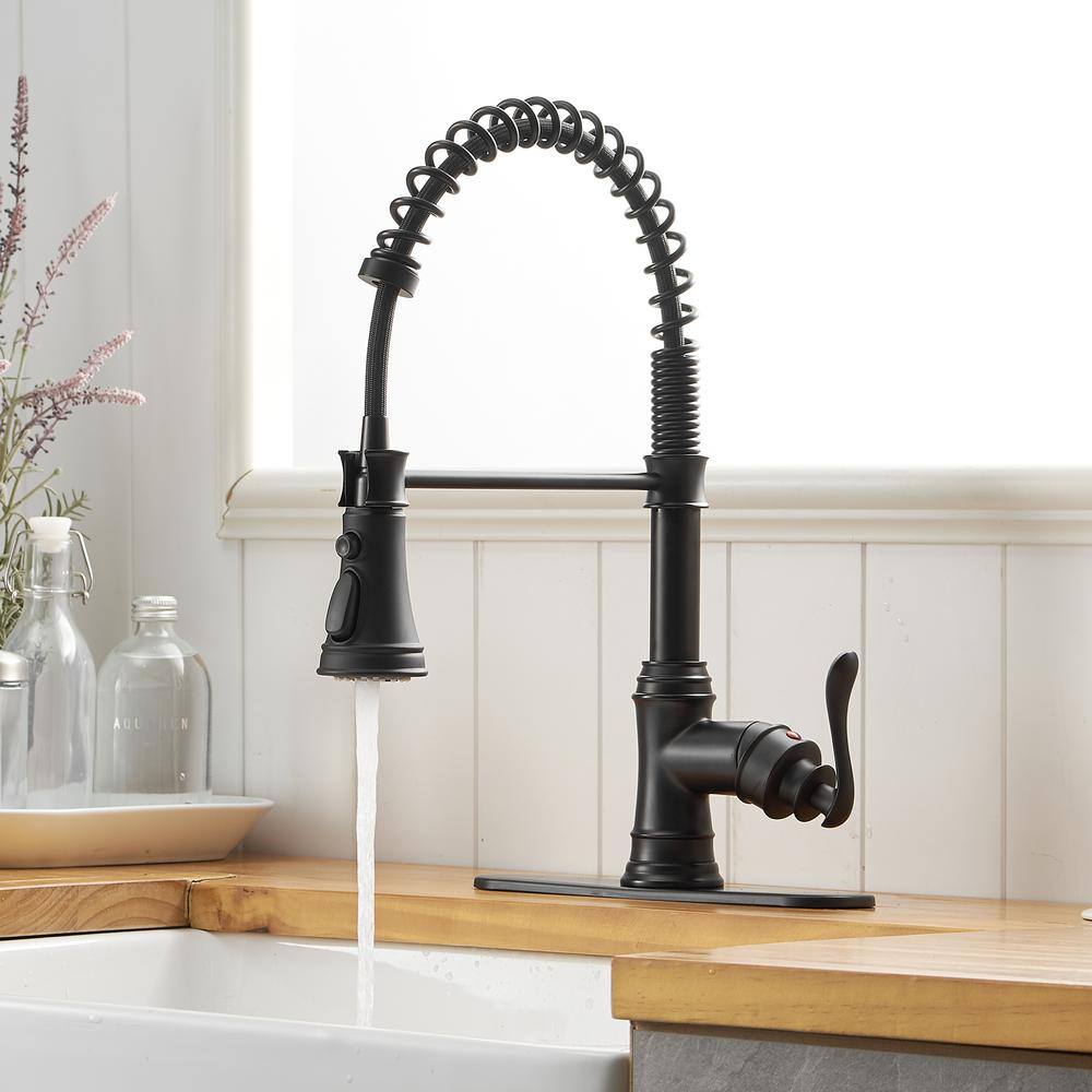 BWE Single-Handle Pull-Down Sprayer 3 Spray High Arc Kitchen Faucet With Deck Plate in Matte Black A-94553-Black