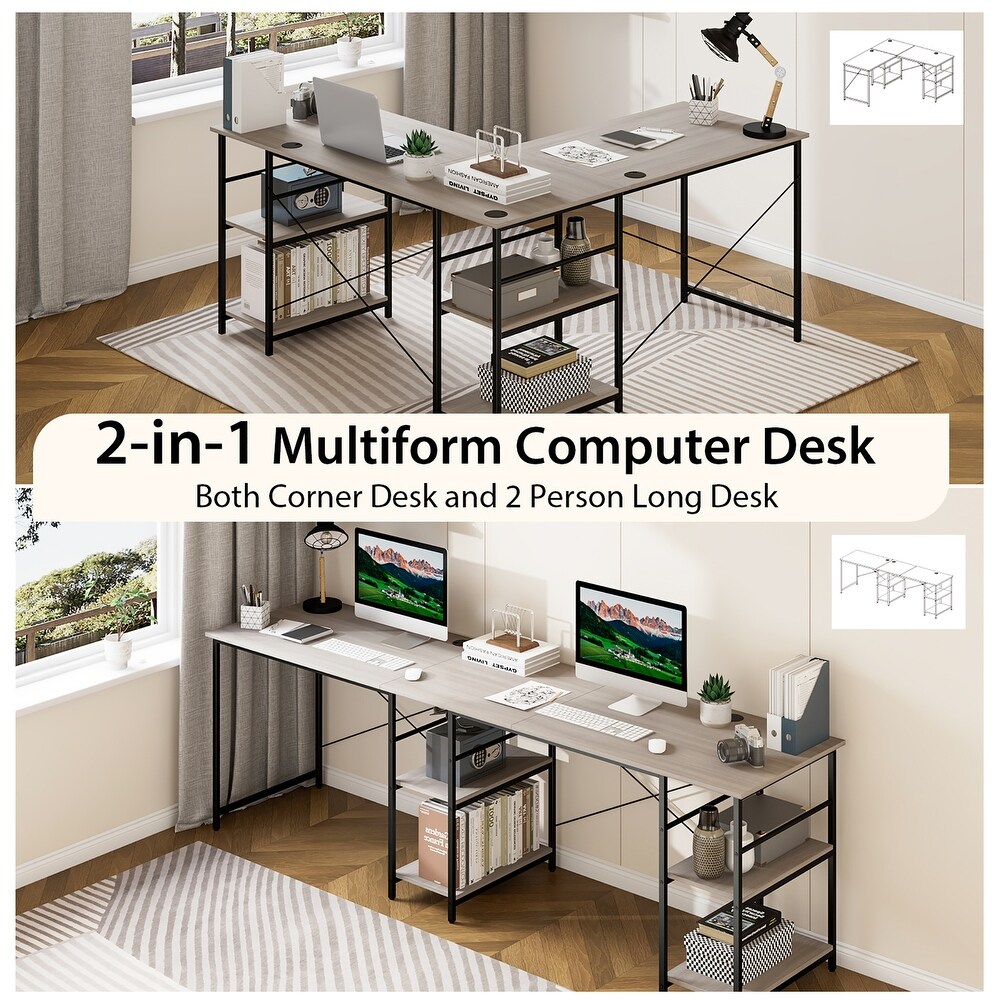 Costway 95'' Convertible L shaped Corner Computer Desk 2 Person Long
